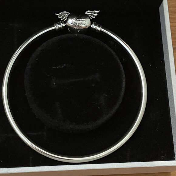 Pandora Moments Winged Heart Sterling Silver Bangle Bracelet Size Medium? - Picture 2 of 7